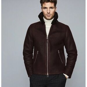 REISS Rogan Shearling Jacket Bordeaux